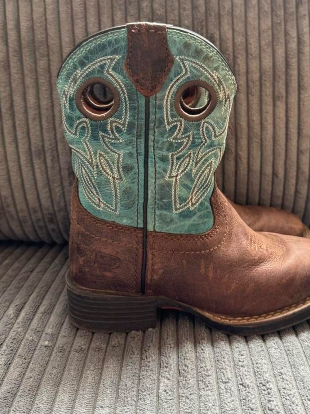 Justin Boots Kids Brown & Turquoise Western Pull-On Boot